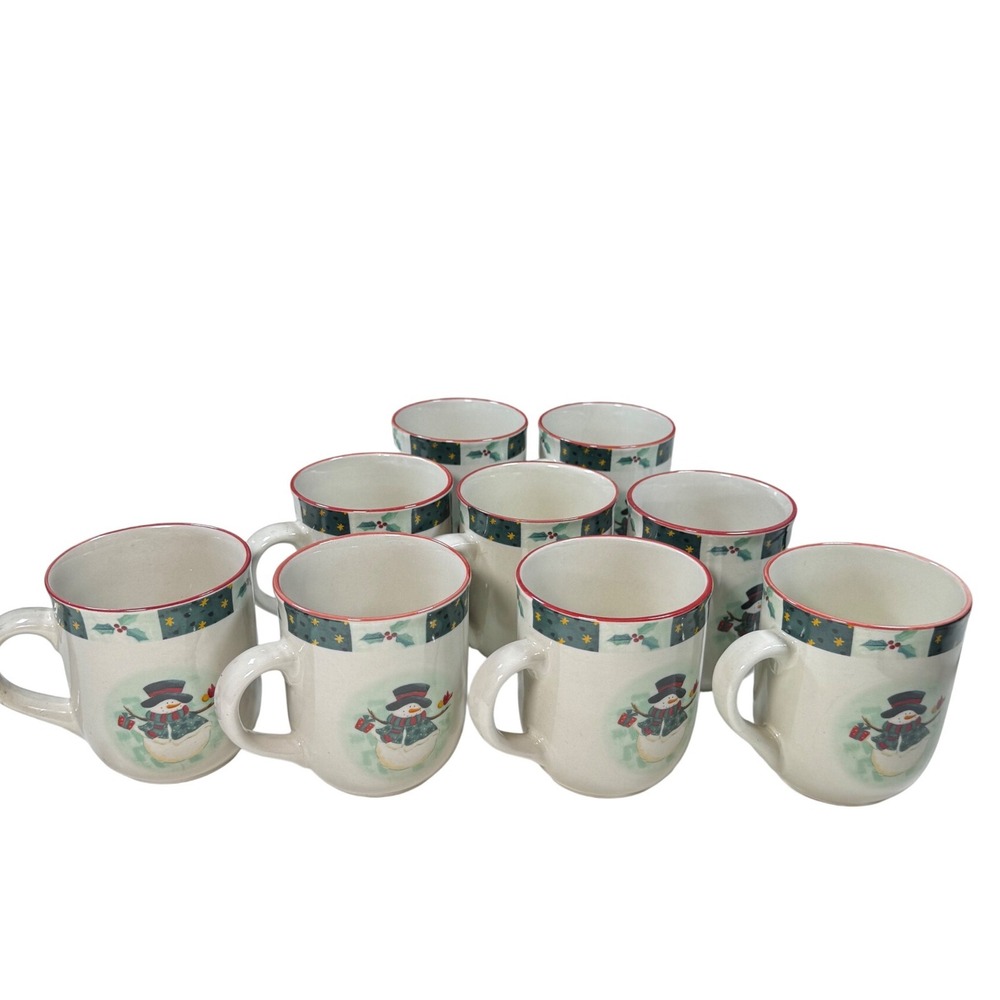 Set of 9 Christmas Snowman‎ Mugs Stoneware Holiday Winter Festive Decor